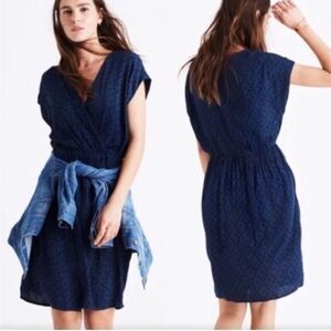 Madewell Women’s Brushstroke Diamond Wrap Front Blue Black Mini Dress Sz Medium